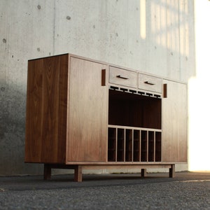 Deller Wine Bar, Solid Hardwood Wine Cabinet, Wood Wine Bar, Modern Wet Bar with Drawers (Shown in Walnut)