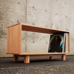 Pease Vinyl Storage Bench, Modern Storage Bench, Vinyl Cubby, Mid Century Vinyl Storage (Shown in White Oak)