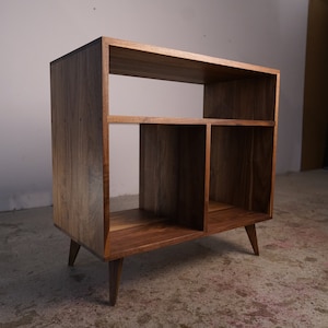 Solid Hardwood Media Console: Mid-Century Modern Record Storage