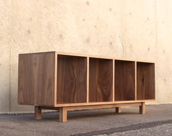 Warner Foyer Bench / LP Vinyl Storage, Modern Entry Storage, Mid Century Inspired, Record Bench (Shown in Walnut)