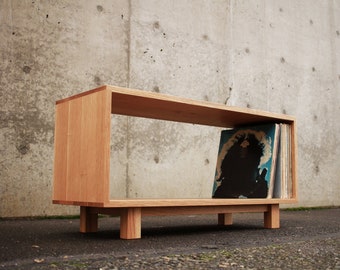 Pease Vinyl Storage Bench, Modern Storage Bench, Vinyl Cubby, Mid Century Vinyl Storage (Shown in White Oak)