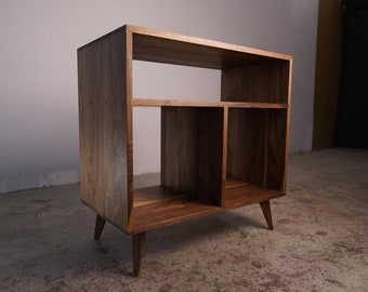 Corio Console, Modern Media Console, Modern Record Storage, Vinyl Storage Bookcase (Shown in Walnut)