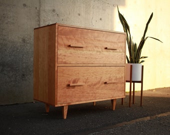 Parker Filing Cabinet, Mid-Century Modern File Cabinet, Modern Filing Drawers, Wood File Cabinet (Shown in Cherry)