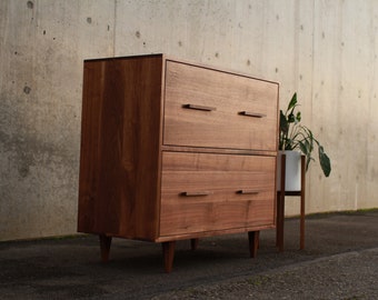 Parker Filing Cabinet, Mid Century Filing Cabinet, Solid Hardwood File Cabinet, Modern Office (Shown in Walnut)