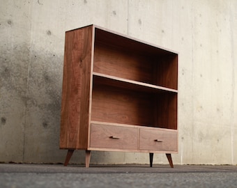 Halfstack Bookcase - Double Wide, 44"W, Mid Century Bookshelf, Modern Bookshelf, Modern Furniture (Shown in Walnut)