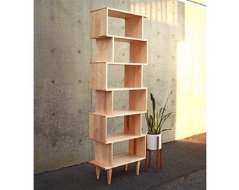 Librería OFFSTACK, 7 niveles, estantería de mediados de siglo, estante geométrico de madera maciza, librería geométrica (se muestra en arce)
