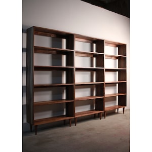 Rascoff Bookcase, Mid-Century Bookshelf, Hardwood Modern Bookcase, Mid Century Bookcase Wall Unit Shown in Walnut image 1
