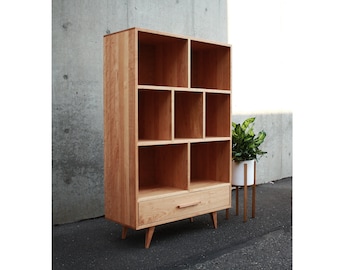 Flick Bookcase, Mid Century Vinyl Storage, Modern Record Storage, Modern Bookshelf (Shown in Cherry)