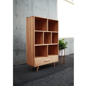 Flick Bookcase, Mid Century Vinyl Storage, Modern Record Storage, Modern Bookshelf (Shown in Cherry)