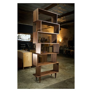 Omni OFFSTACK Bookcase, Mid-Century Modern Bookcase, Modern Vinyl LP Storage, Geometric Shelf (Shown in Walnut)