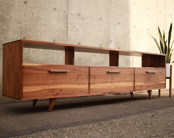 Brooklyn Media Console, 3 Drawer, 72"W, Mid-Century Console, Modern Credenza, Modern Media Console (Shown in Walnut)