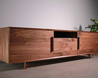 Hein Modern Console 2.0, 72"W, Mid Century Credenza, Modern Media Console, Modern TV Stand (Shown in Walnut)