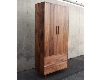 Lenti Armoire, Wood Wardrobe Armoire, Solid Hardwood Armoire, Modern Solid Wood Wardrobe (Shown in Walnut)