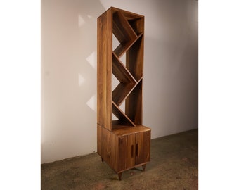 Jamieson Wine Tower, Wine Bottle Storage, Solid Wood Furniture, Wine Cabinet, Wine Bar (Shown in Walnut)