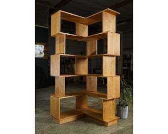 Corner Omni OFFSTACK Bookcase Balanced, 36"W x 36"D, Geometric Corner Bookcase, Corner LP Shelf, Offset Corner Shelf (Shown in Cherry)