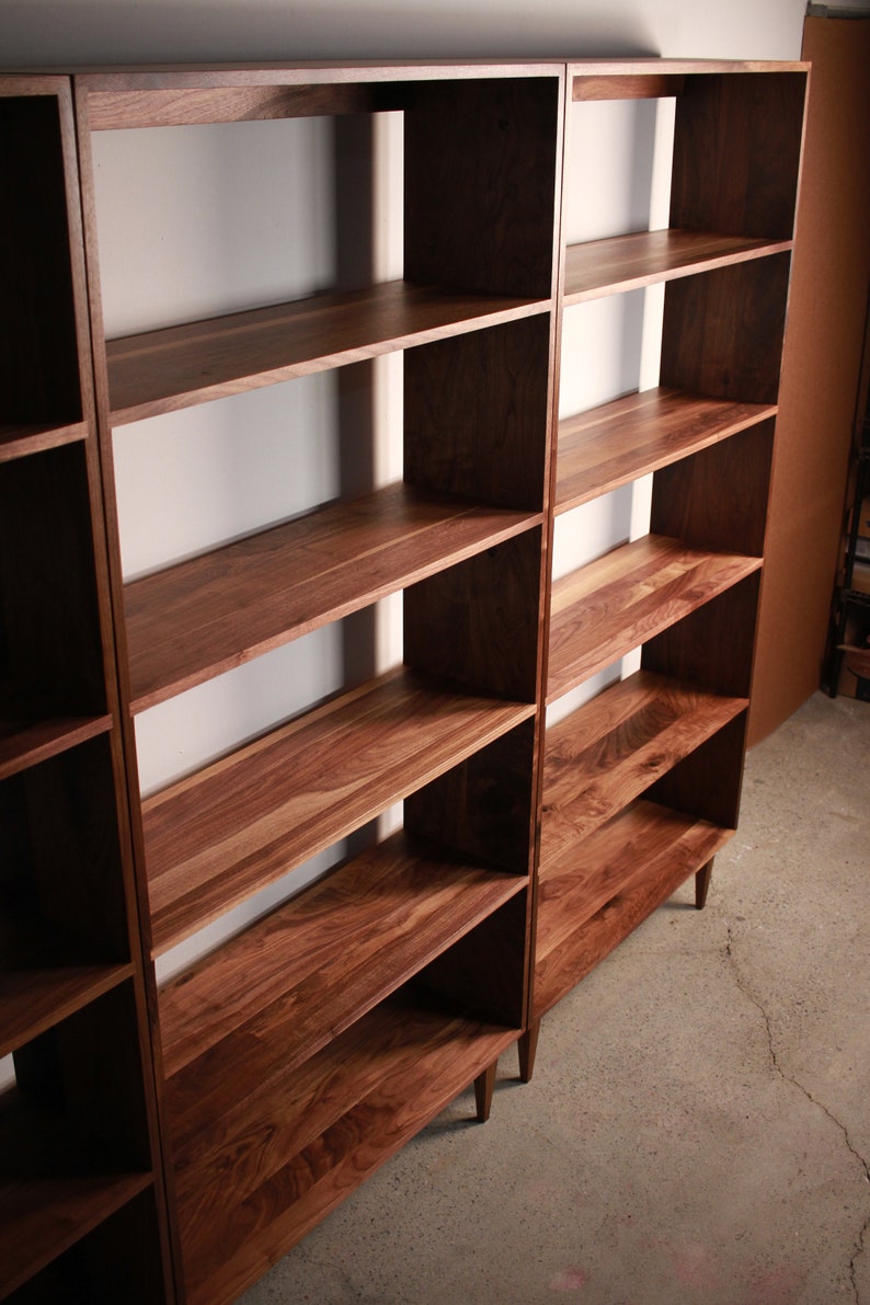 Rascoff Bookcase, Mid-Century Bookshelf, Hardwood Modern Bookcase, Mid Century Bookcase Wall Unit Shown in Walnut image 2
