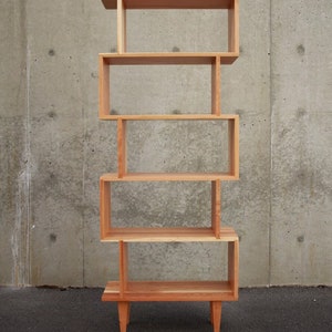 OFFSTACK Bookcase, 6-Tier, Modern Geometric Bookshelf, Custom Sizing Bookcase, Solid Wood Shelf Shown in Cherry image 4