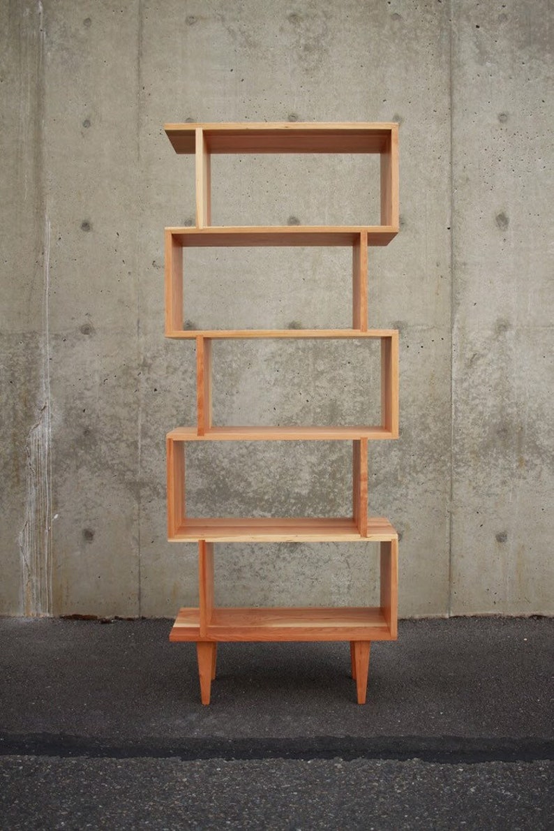 OFFSTACK Bookcase, 6-Tier, Modern Geometric Bookshelf, Custom Sizing Bookcase, Solid Wood Shelf Shown in Cherry image 4