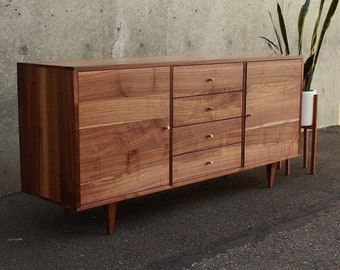 Danish Modern Console, 60"W, Mid-Century Credenza, Modern Wood Sideboard, Solid Wood Console (Shown in Walnut)