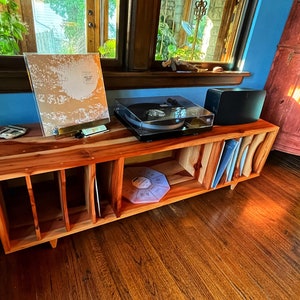 Waters Vinyl Bench, 108W, Storage Bench, Living Room Bench, Mid Century Vinyl Storage Shown in Walnut image 8