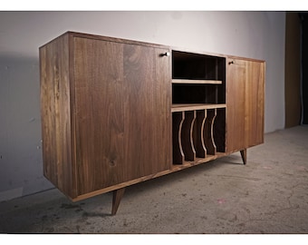 Romo Vinyl Console 2.0, Mid Century LP Storage, Modern Record Storage, Vinyl Storage Sideboard (Shown in Walnut)