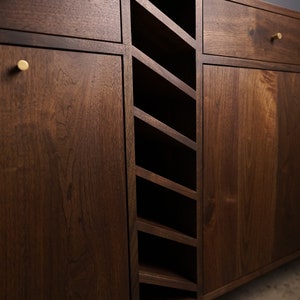 Moe Wine Bar, Solid Hardwood Wine Cabinet, Wood Wine Bar, Modern Wet Bar with Drawers Shown in Walnut image 6