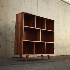 Smith Vinyl LP Console, Mid-Century Modern Bookcase, Solid Hardwood Bookshelf, PNW Made Furniture Shown in Walnut image 1