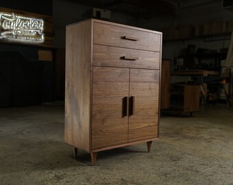 Alden Cabinet, 2 Drawer, Solid Wood Furniture, Modern Cabinet, Entry Table (Shown in Walnut)