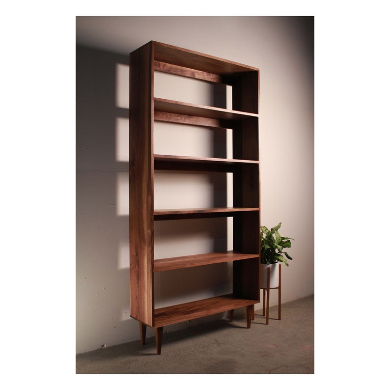 Rascoff Bookcase, Mid-Century Bookshelf, Hardwood Modern Bookcase, Mid Century Bookcase Wall Unit Shown in Walnut image 1