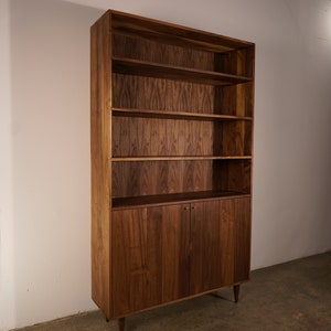 Robinson Cabinet Bookcase, Modern Bookcase, Solid wood Bookcase, Bookshelf with door cabinet shown in walnut image 1