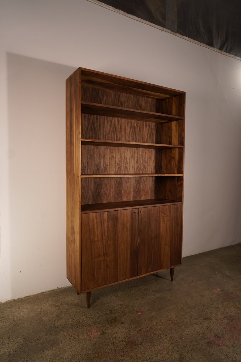Robinson Cabinet Bookcase, Modern Bookcase, Solid wood Bookcase, Bookshelf with door cabinet shown in walnut image 1