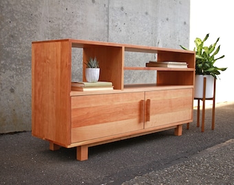 Morassi Media Console, Modern Media Storage, Modern Wood Media Cabinet, Solid Wood Cabinet (Shown in Cherry)