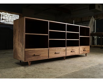 Dowdy 4 Drawer Console, Modern Wood Sideboard, Solid Wood, Real Wood Console, Cabinet (Shown in Walnut)