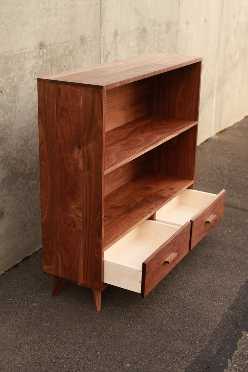 Halfstack Bookcase Double Wide, 44W, Mid Century Bookshelf, Modern Bookshelf, Modern Furniture Shown in Walnut image 5