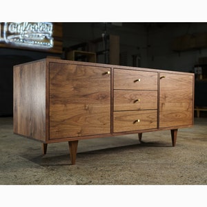 Danish Modern Console, 3 Drawer, Modern Solid Hardwood Sideboard, Modern Credenza (Shown in Walnut)