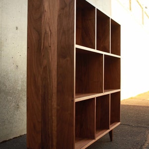 Smith Vinyl LP Console, Mid-Century Modern Bookcase, Solid Hardwood Bookshelf, PNW Made Furniture Shown in Walnut image 2