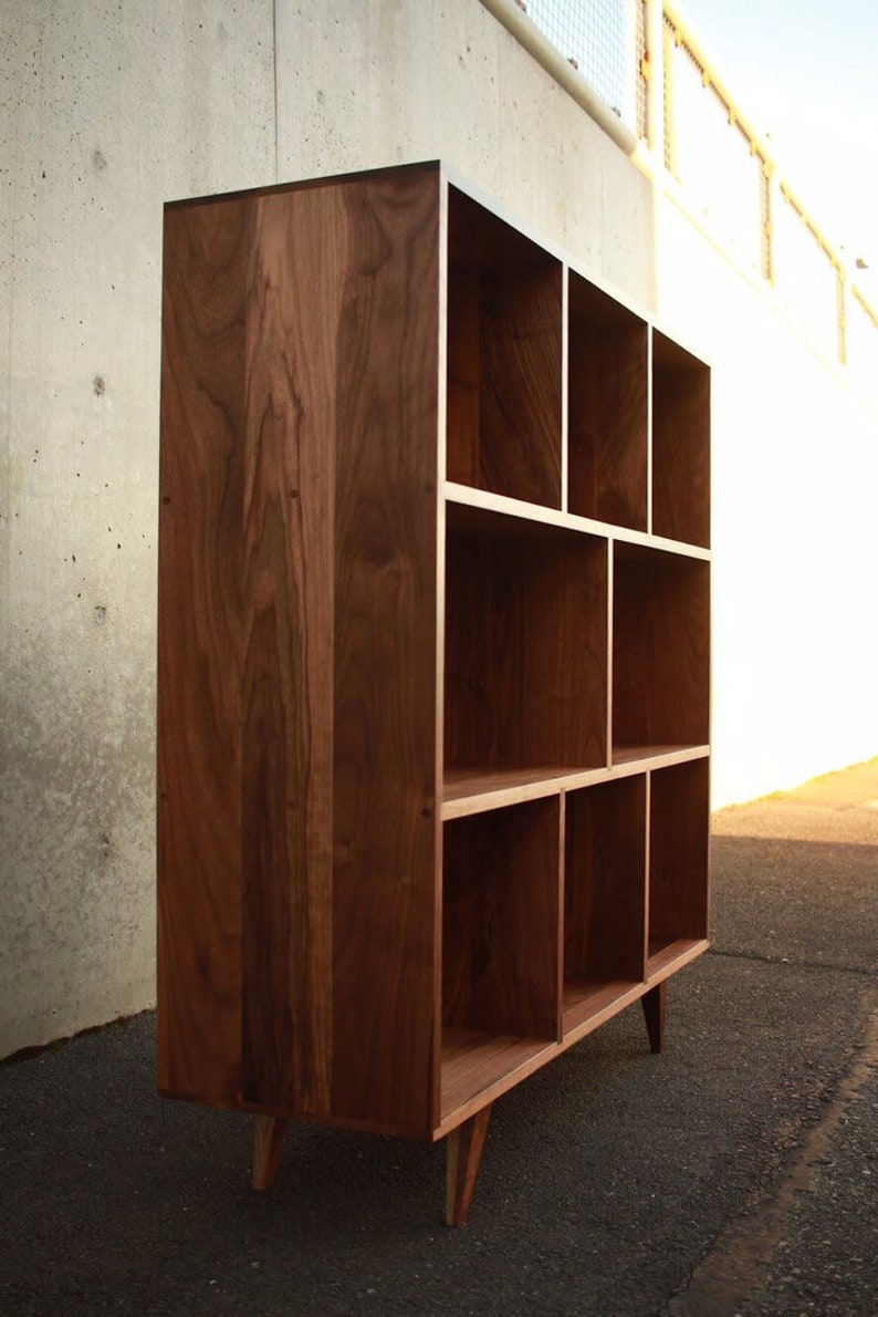 Smith Vinyl LP Console, Mid-Century Modern Bookcase, Solid Hardwood Bookshelf, PNW Made Furniture Shown in Walnut image 2
