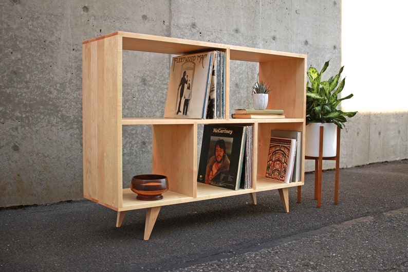 Couzens Vinyl LP Console, 45W, Bookcase, LP Console, Modern Vinyl Storage, Vinyl Record Storage Shown in Maple image 1