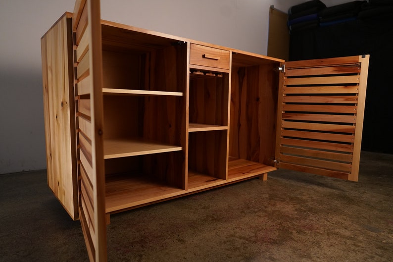 Kavanaugh Wine Bar, Modern Wine Cabinet, Wine Bottle Sideboard with Drawers, Wood Wine Bar Shown in Madrone image 3