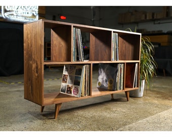 Bainbridge Vinyl LP Console, Modern LP Storage, Vinyl Storage, Mid Century Record Storage (Shown in Walnut)