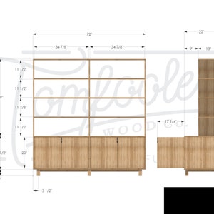 Gilles Hutch 2.0, Mid-Century Media Hutch with Shelves, Modern Wide Console with Hutch Shown in Myrtle image 7