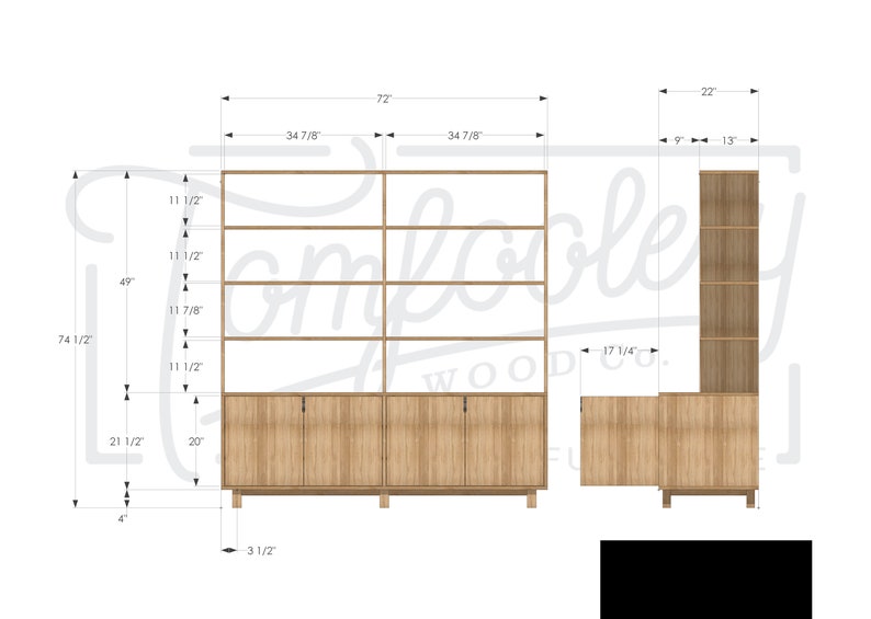 Gilles Hutch 2.0, Mid-Century Media Hutch with Shelves, Modern Wide Console with Hutch Shown in Myrtle image 7