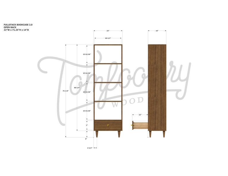 Fullstack Bookcase 2.0, Mid Century Record Bookshelf, Mid Century Modern Vinyl Storage, LP Shelf Shown in Walnut image 8