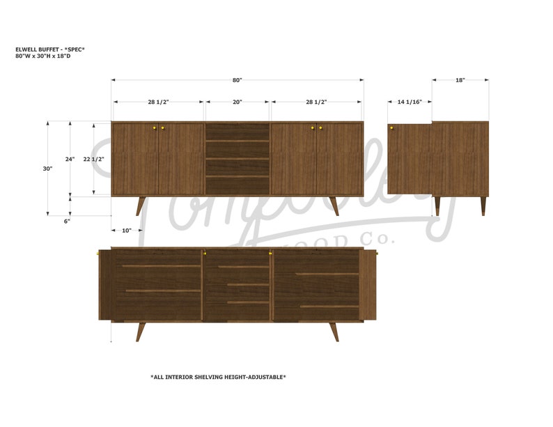 Elwell Buffet, Modern Solid Wood Sideboard, Modern Media Cabinet, Modern Hardwood Buffet Shown in Myrtle image 8