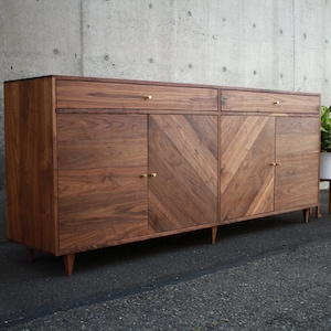 Jocson Wine Bar, Modern Wine Storage, Modern Wine Credenza, Solid Wood Wine Bar Sideboard (Shown in Walnut)