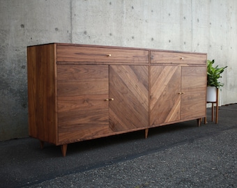 Jocson Wine Bar, Modern Wine Storage, Modern Wine Credenza, Solid Wood Wine Bar Sideboard (Shown in Walnut)