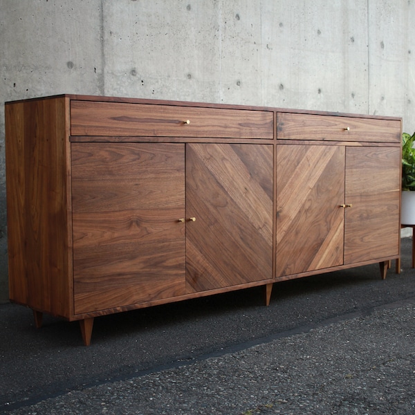 Jocson Wine Bar, Modern Wine Storage, Modern Wine Credenza, Solid Wood Wine Bar Sideboard (Shown in Walnut)