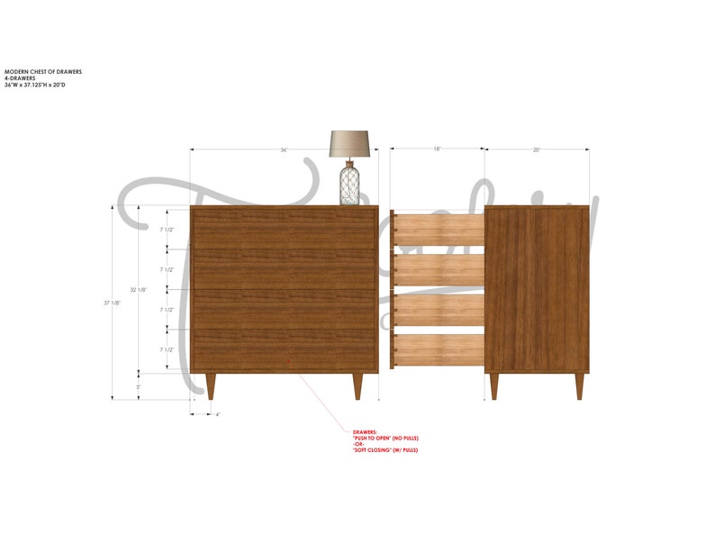 Chest of Drawers, 4 Drawers, Handcrafted Solid Wood Dresser, Modern (shown in walnut) image 8