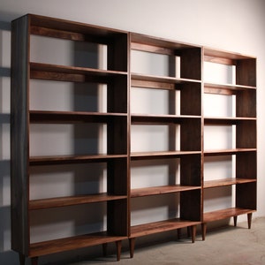 Rascoff Bookcase, Mid-Century Bookshelf, Hardwood Modern Bookcase, Mid Century Bookcase Wall Unit Shown in Walnut image 7