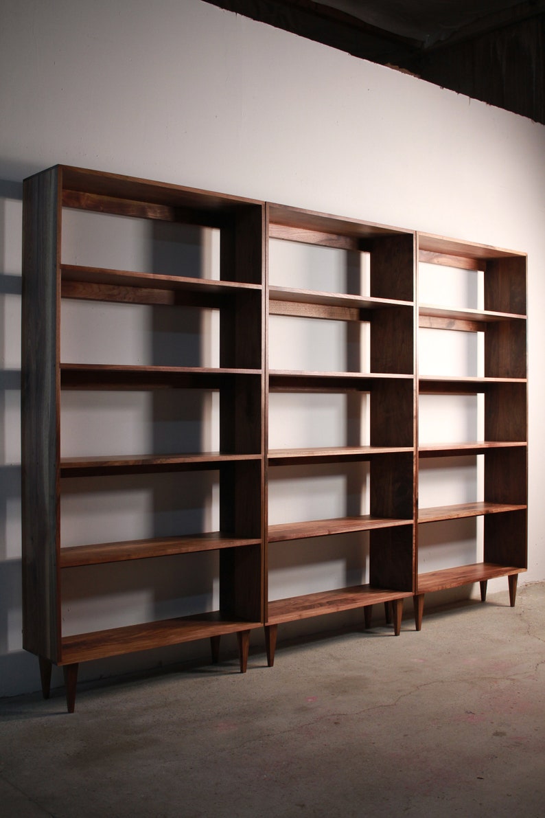 Rascoff Bookcase, Mid-Century Bookshelf, Hardwood Modern Bookcase, Mid Century Bookcase Wall Unit Shown in Walnut image 7